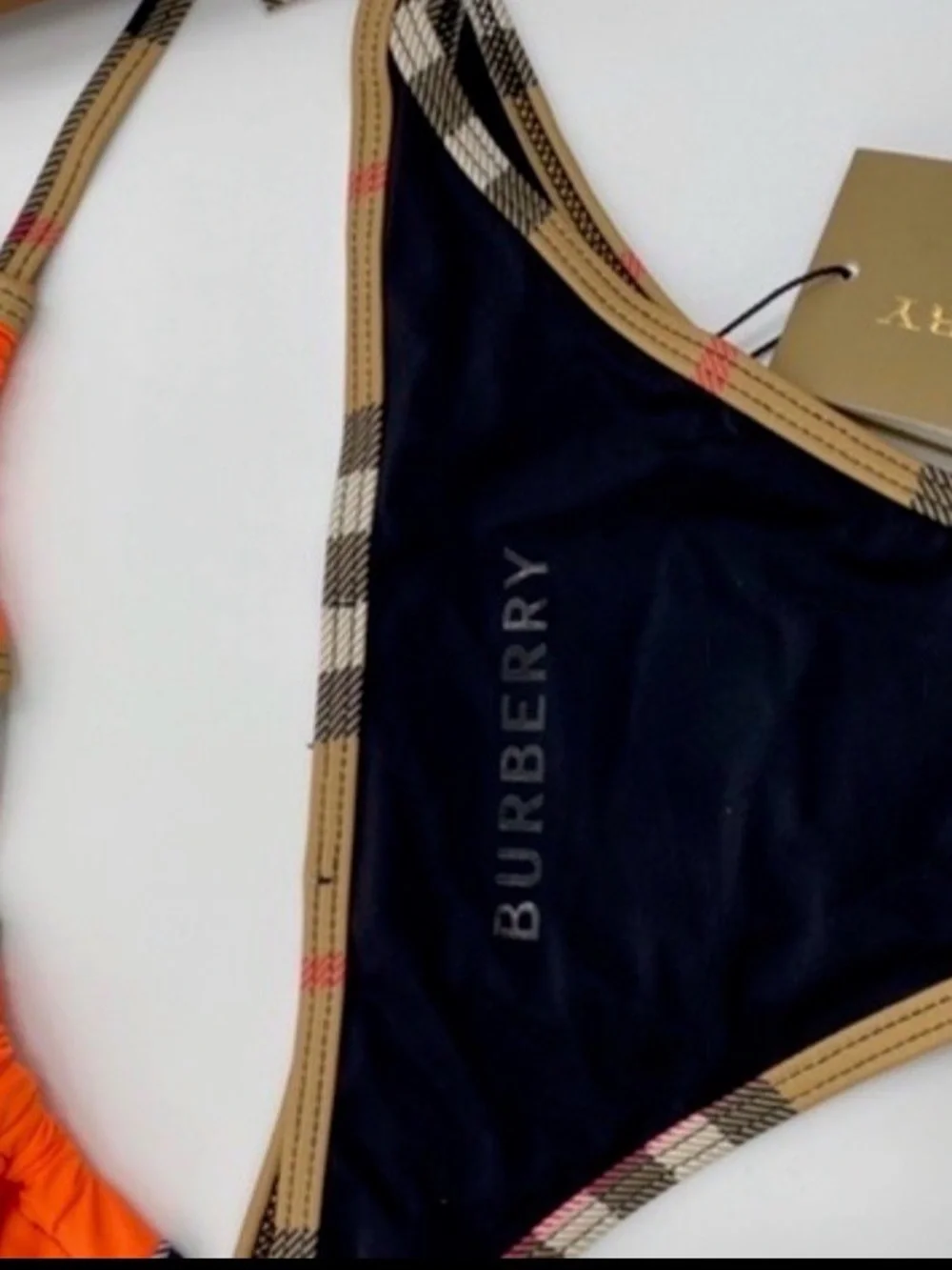 Orange Check-Trim Triangle Bikini Set